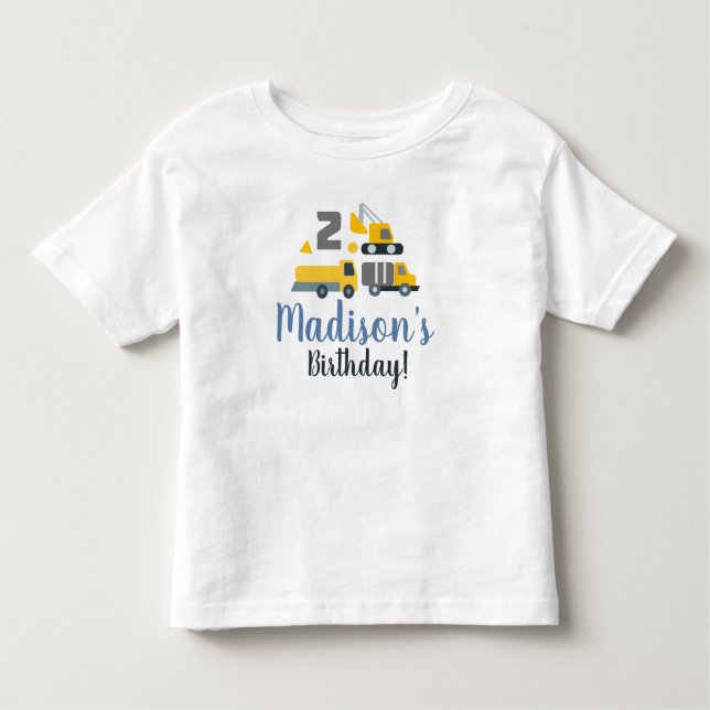 Construction  Birthday Two Vehicle Party Name  Toddler T-Shirt (Front)