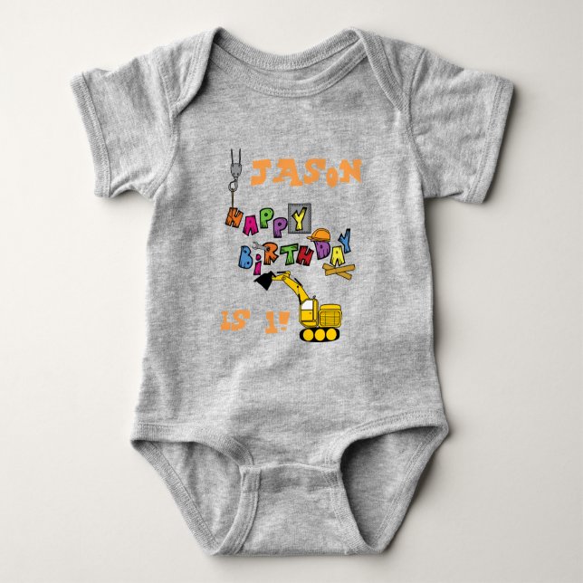 Construction Birthday wish Baby Bodysuit (Front)