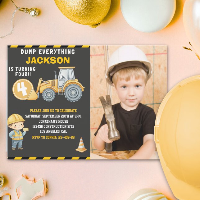 Construction Birthday  with Photo | Dump Truck  Invitation (Creator Uploaded)