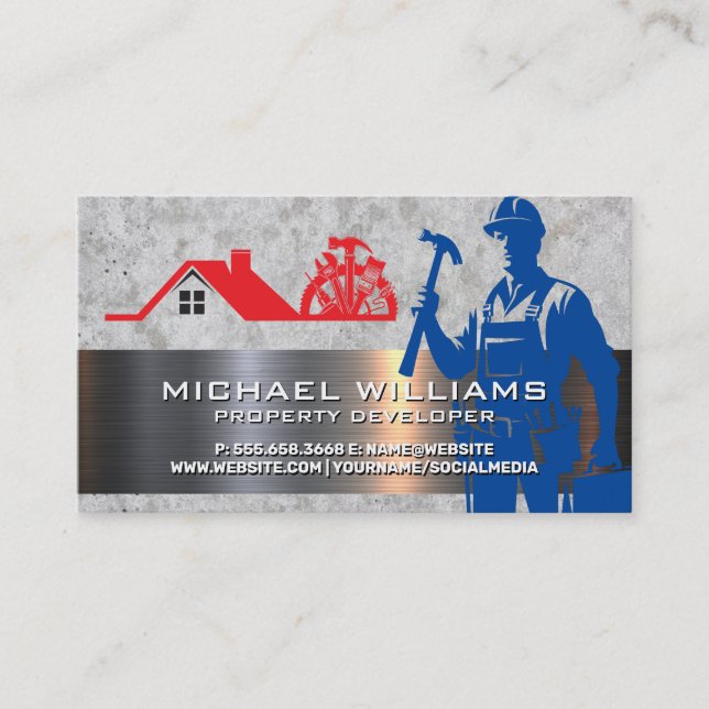 Construction | Blue Collar | Home Remodeling Business Card (Front)