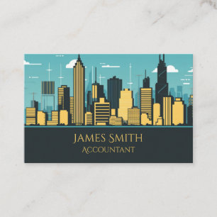 Construction Blue Skyline QR  Business Card