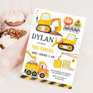 Construction Boy Birthday Invitation
