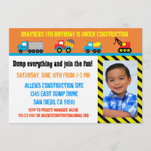 Construction Boys Birthday Invitation - Any Age