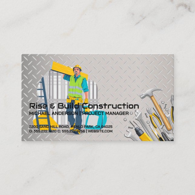 Construction Build Site | Construction Worker Business Card (Front)