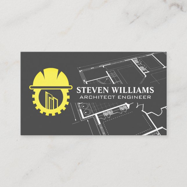 Construction Builder Logo | Blueprint  Business Card (Front)