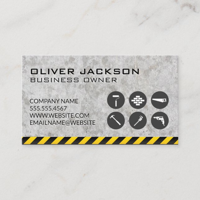 Construction | Builder Tools | Concrete Caution Business Card (Front)