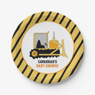 Construction Bulldozer Baby Shower Paper Plate