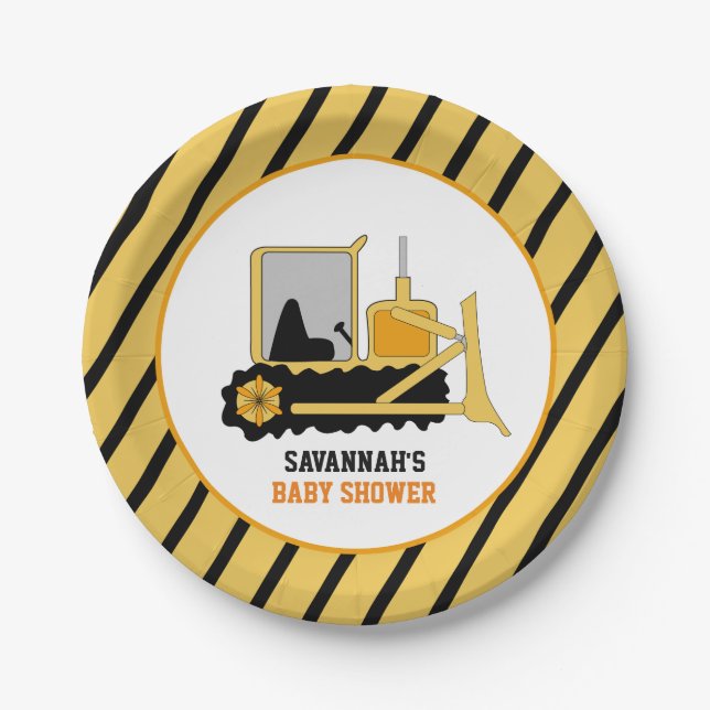 Construction Bulldozer Baby Shower Paper Plate (Front)