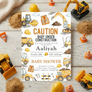 construction bulldozer celebration baby boy shower invitation