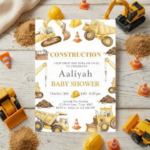 construction bulldozer celebration baby boy shower invitation