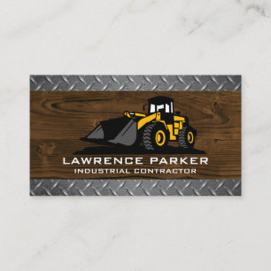 Construction Bulldozer Wood Metal Business Card