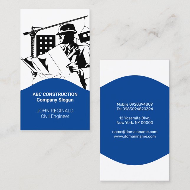 Construction Business Blue and White Card (Front/Back)