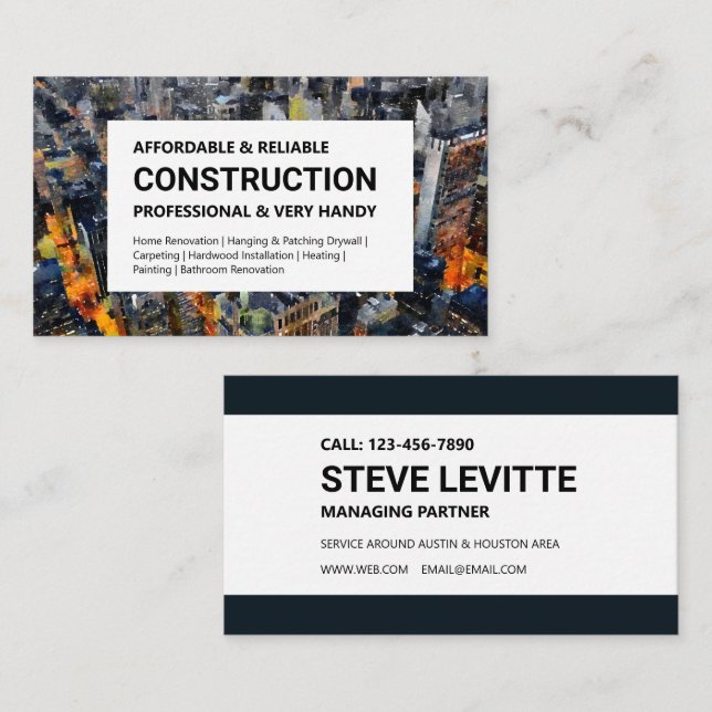 Construction Business Card - Downtown Skyline (Front/Back)