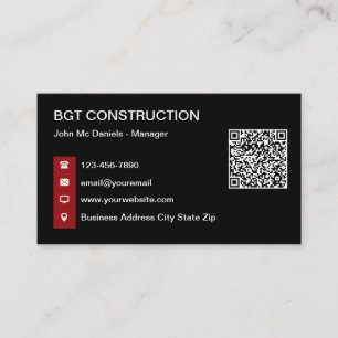 Construction Business Cards With QR Code Template