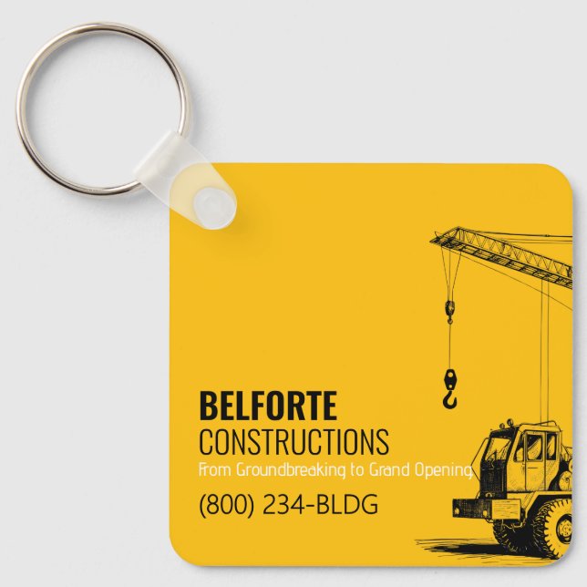 Construction Calendar | Yellow & Black Crane Key Ring (Front)
