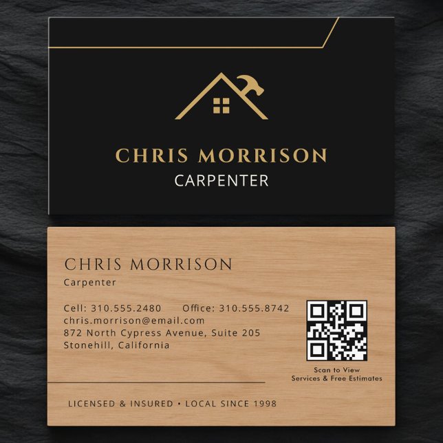 Construction Carpenter Carpentry Wood QR Code Business Card (Creator Uploaded)