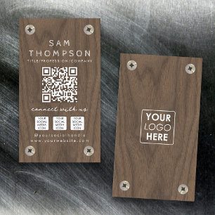 Construction Carpenter Wood Logo QR Code Social  Business Card