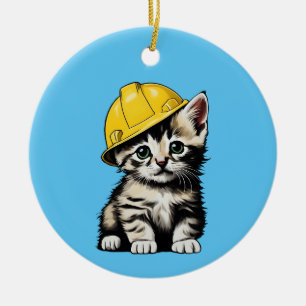 Construction Cat Ceramic Tree Decoration