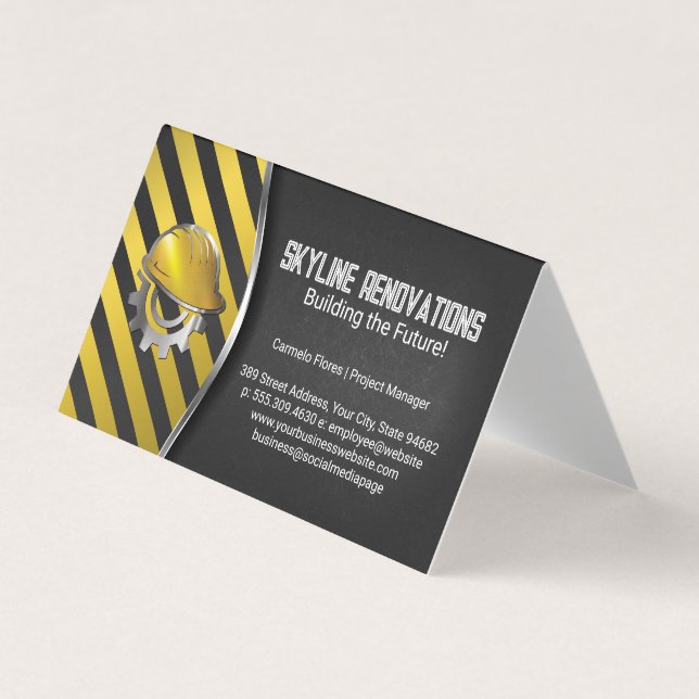 Construction Caution | Hard Hat Helmet Business Card (Front)