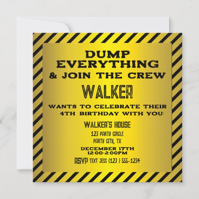 Construction Caution Sign Birthday Invitation (Front)