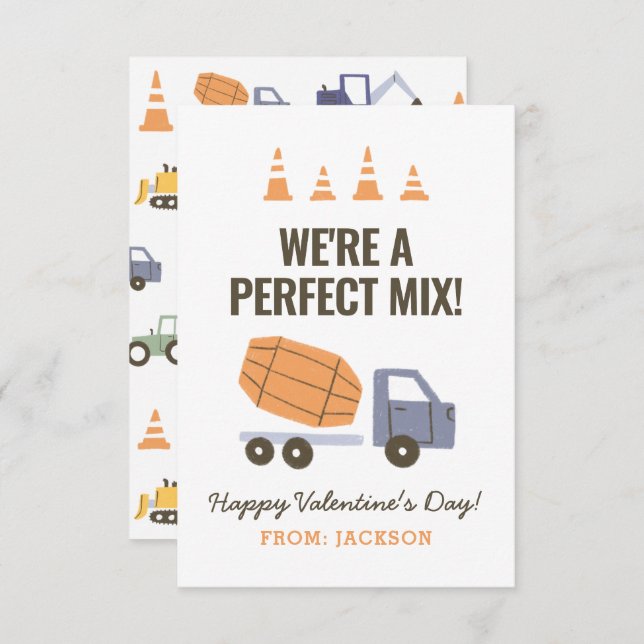 Construction Cement Mixer Kids Classroom Valentine Card (Front/Back)