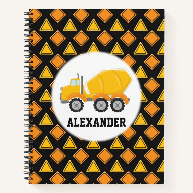 Construction Cement Mixer Truck Vehicle School Notebook (Front)