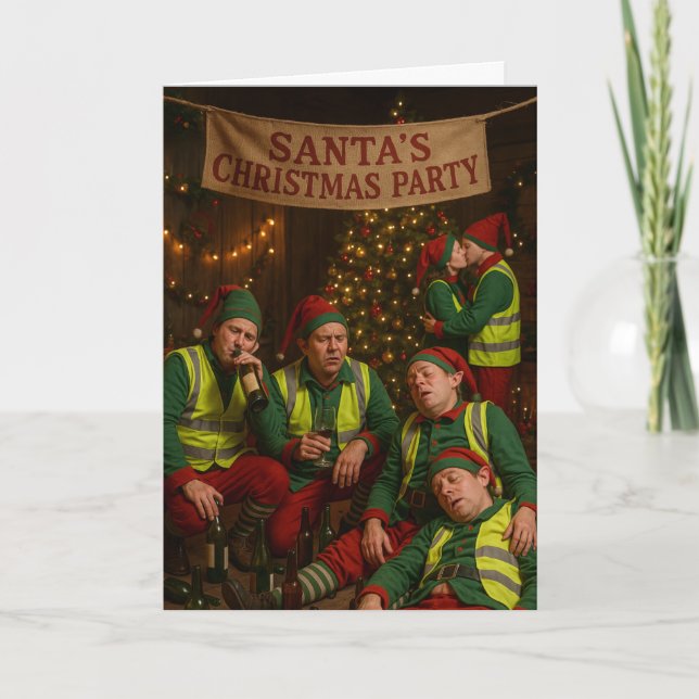 Construction Christmas card - drunk elves! (Front)