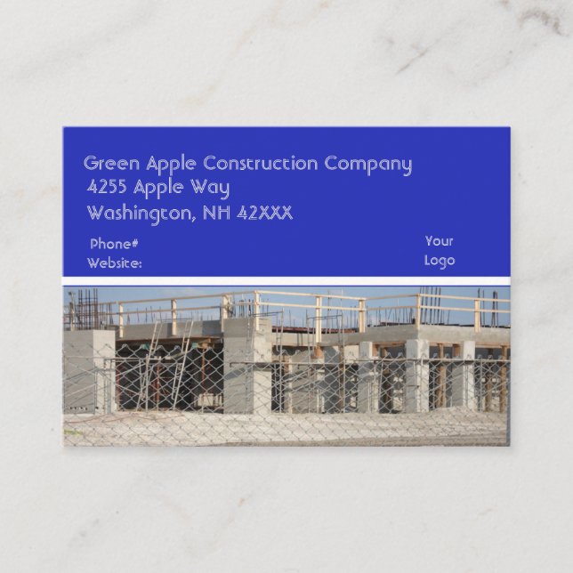 Construction Company Blue Business Card (Front)