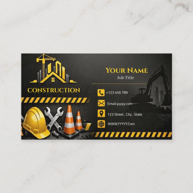 Construction Company Business Card Contractor Hand (Front)