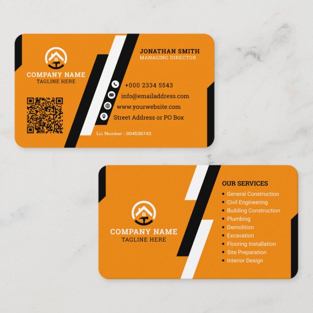Construction company, general construction, Logo Business Card (Front/Back)
