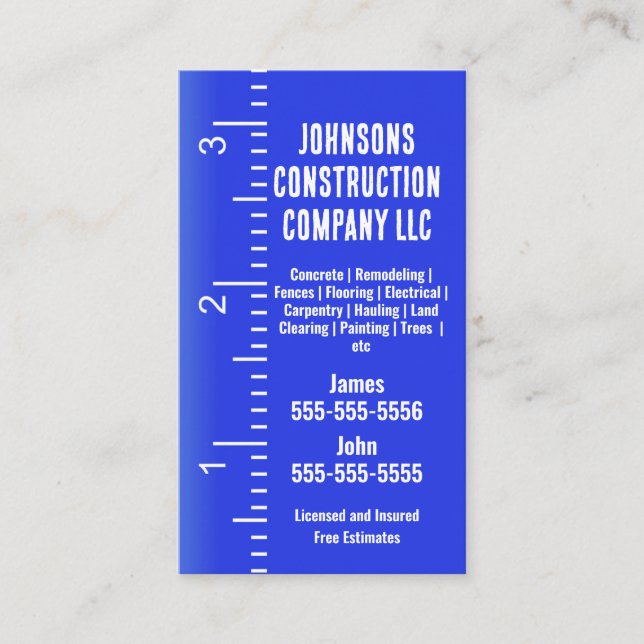 Construction Company Measuring tape Business Card (Front)