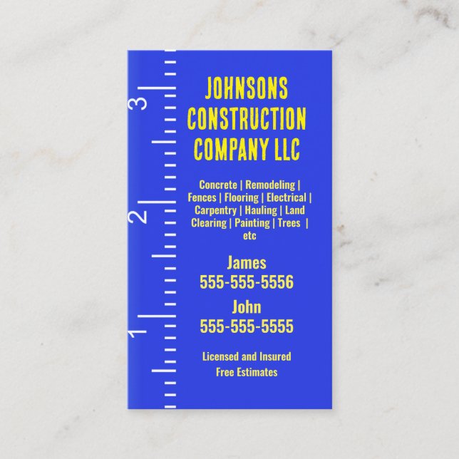 Construction Company Measuring tape Business Card (Front)