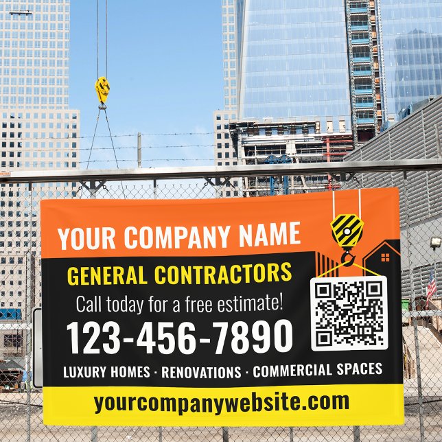 Construction Company QR Code Orange Promotional Banner (Creator Uploaded)