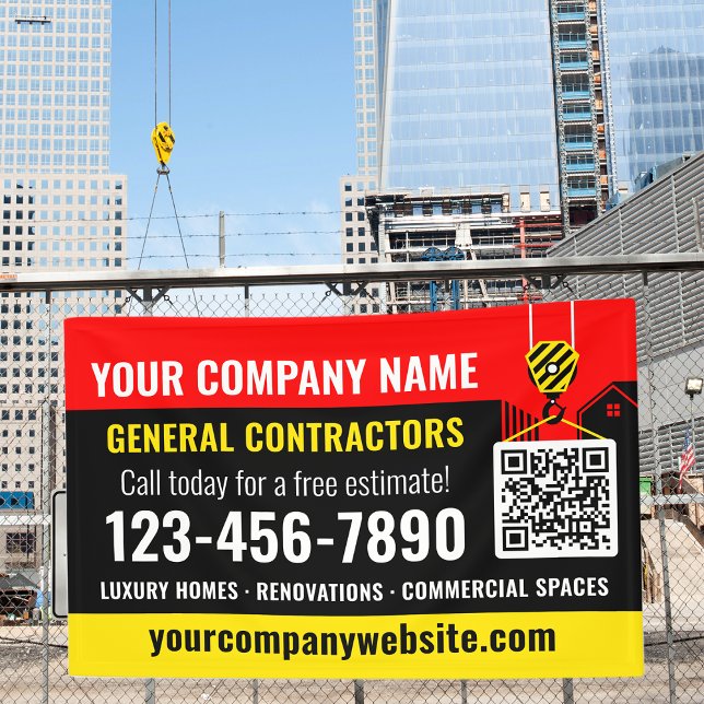 Construction Company QR Code Red Promotional Banner (Creator Uploaded)