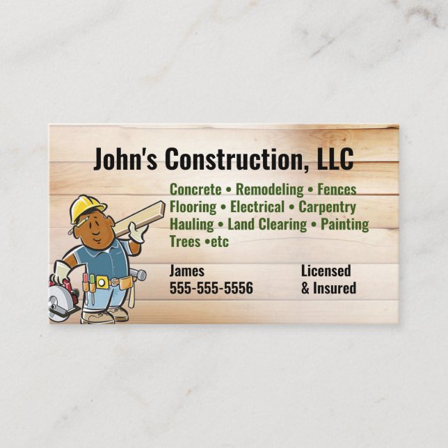 Construction Company Tool man Business Card (Front)
