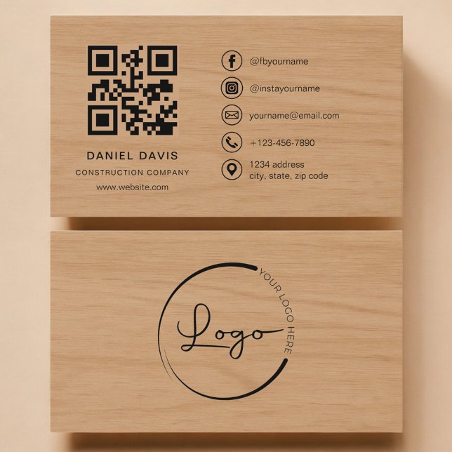Construction Company Wood Professional QR Code Business Card (Creator Uploaded)