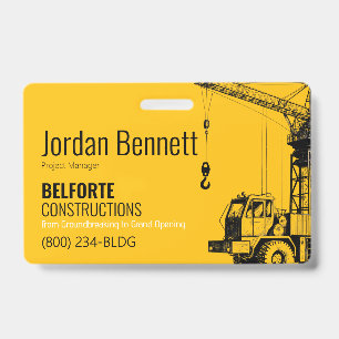 Construction Company, Yellow & Black Crane Design  ID Badge