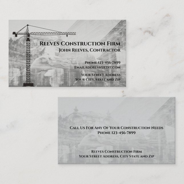 Construction Contractor Architect Business Card (Front/Back)