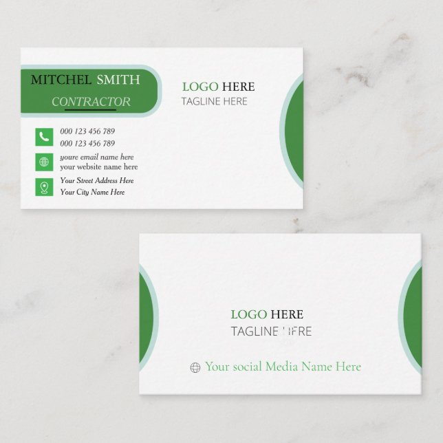Construction Contractor Business Card (Front/Back)