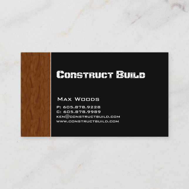 Construction Contractor Business Card Wood (Front)