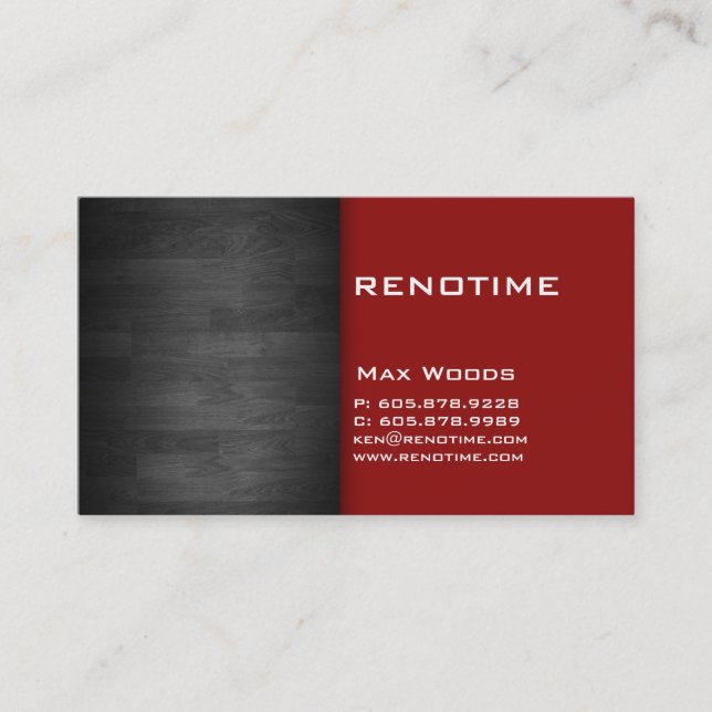 Construction Contractor Business Card Wood Red (Front)