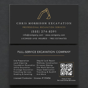 Construction Contractor Excavation QR Code Business Card