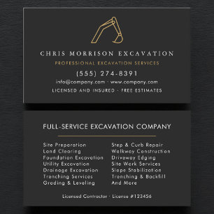 Construction Contractor Excavation Services Business Card