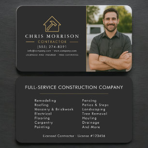 Construction Contractor Photo Black Gold  Business Card