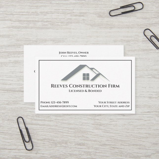Construction Contractor Roofer Business Cards (Front/Back In Situ)