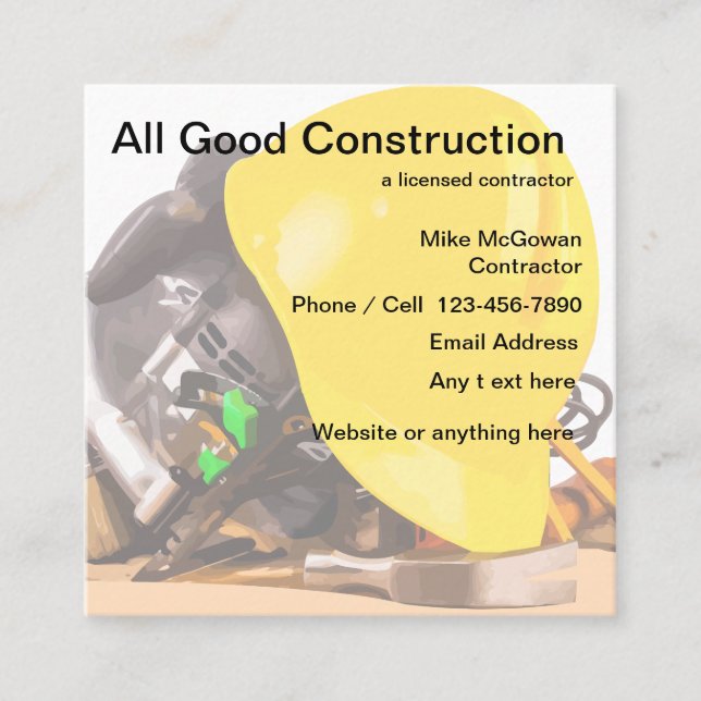 Construction Contractor Unique Dseign Square Business Card (Front)