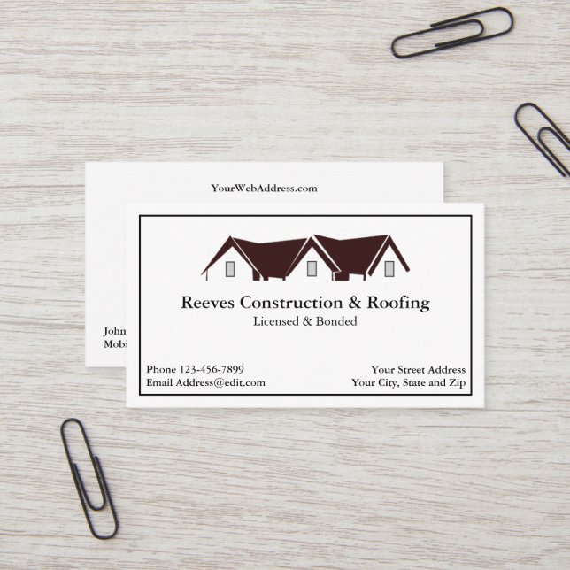 Construction Contrator Roofer Business Card (Front/Back In Situ)