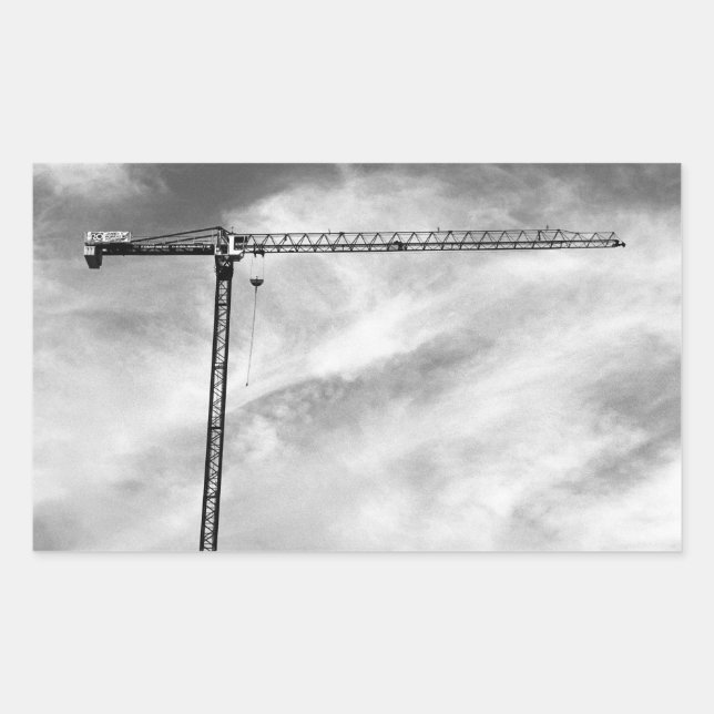 Construction Crane and Sky Black and White Photo Rectangular Sticker (Front)
