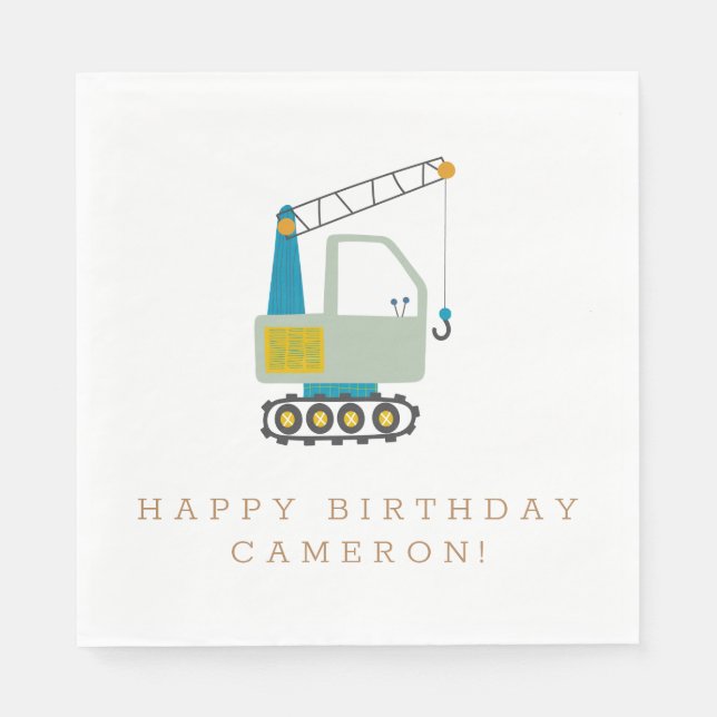 Construction Crane Custom Birthday Design Kids  Napkin (Front)