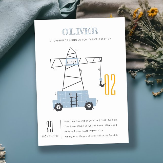 Construction Crane Kids Any Age Birthday Invite (Creator Uploaded)